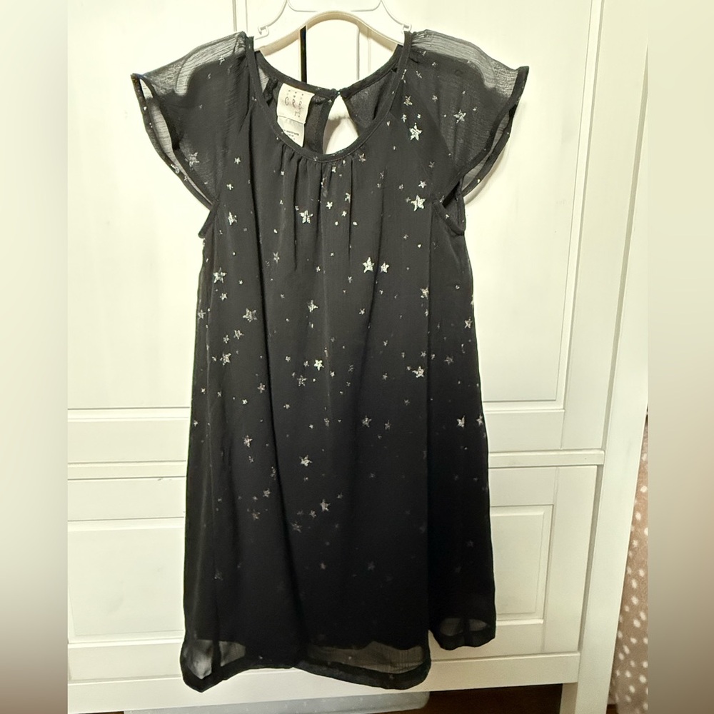 Girls Black Star-Print Flutter Sleeve Dress